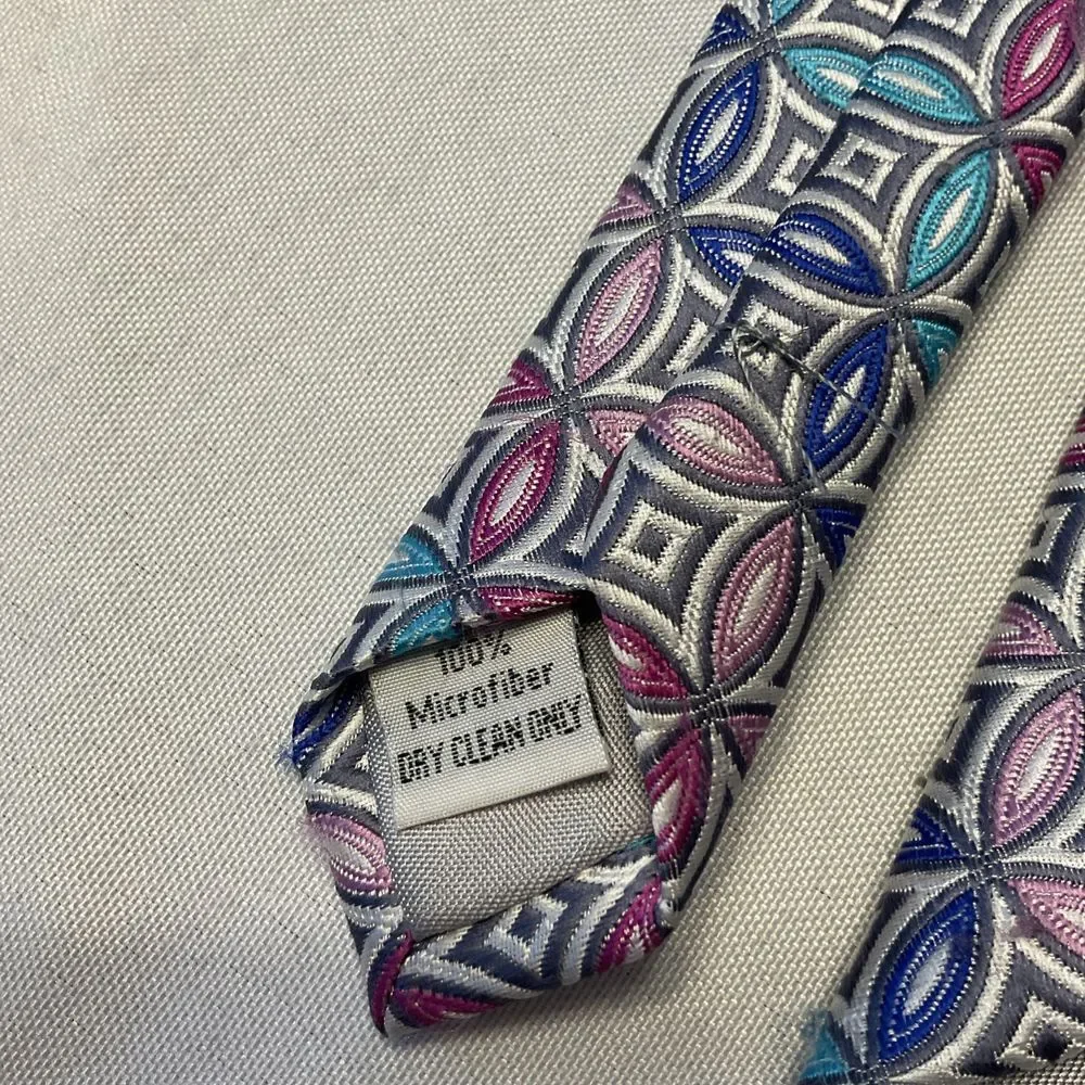 Kilburne And Finch Men's Necktie‎ 100% Microfiber Silver Pink Teal Geometric